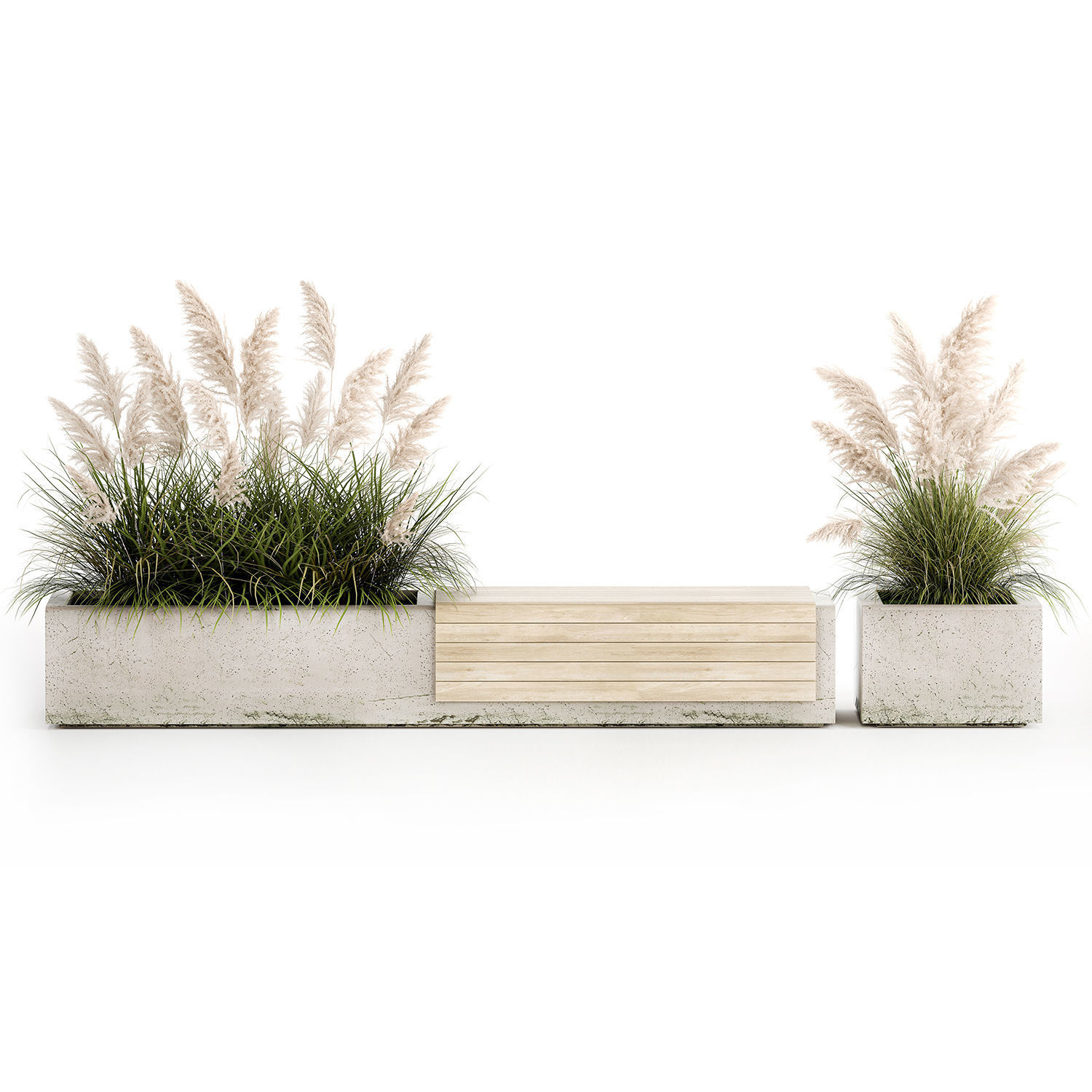 Bench With Flowerpot And Bushes For Outdoor Decor 1144 3D model_1