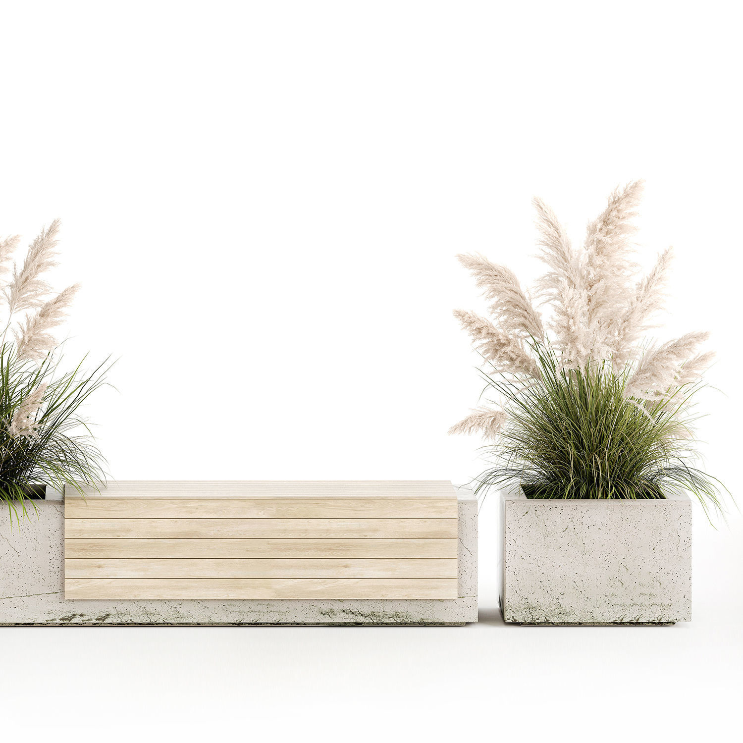 Bench With Flowerpot And Bushes For Outdoor Decor 1144 3D model_2