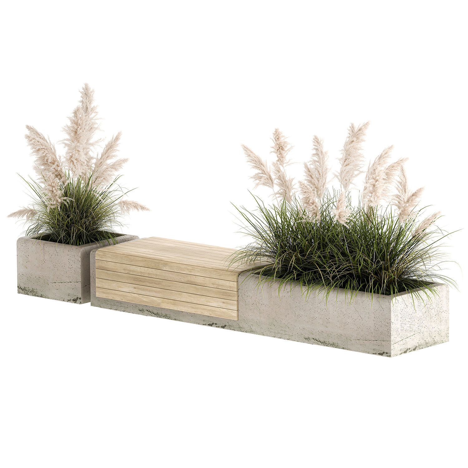 Bench With Flowerpot And Bushes For Outdoor Decor 1144 3D model_4