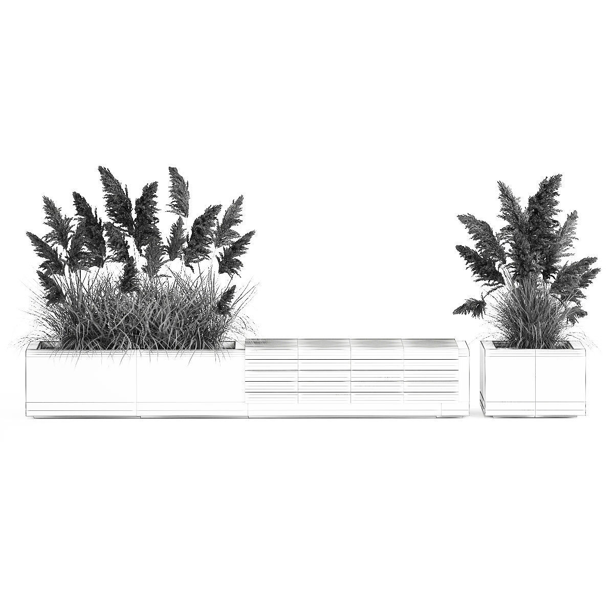 Bench With Flowerpot And Bushes For Outdoor Decor 1144 3D model_6