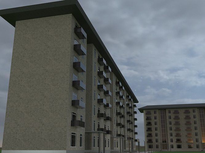 Appartment residential building with balconies 3D model