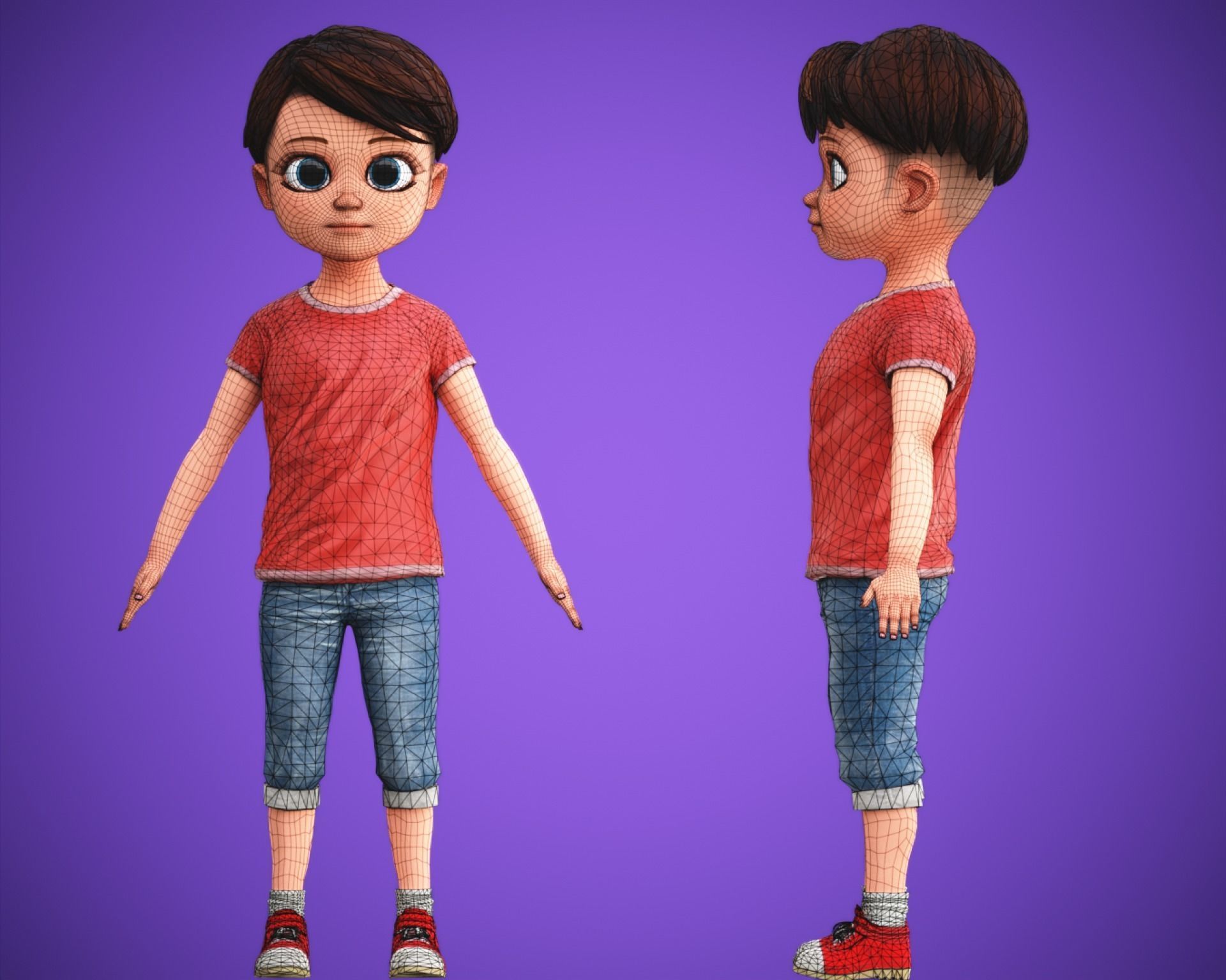 Stylized Cartoon Boy Kid Characters Low-poly 3D model_9