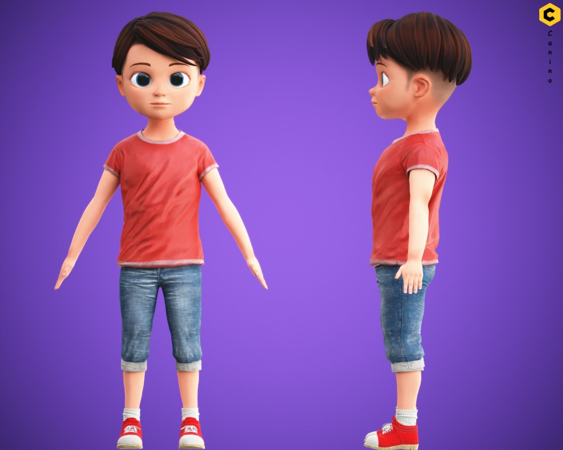 Stylized Cartoon Boy Kid Characters Low-poly 3D model_6