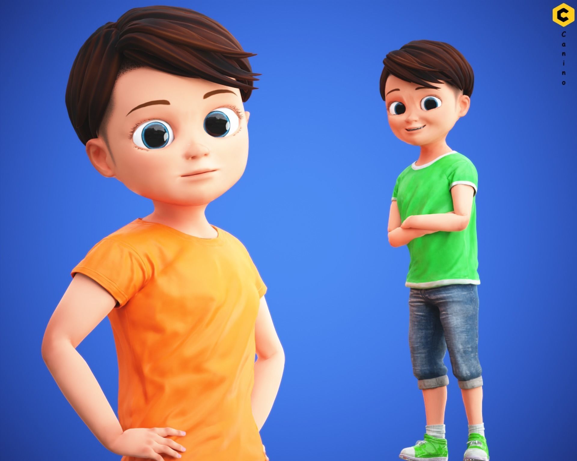 Stylized Cartoon Boy Kid Characters Low-poly 3D model_4