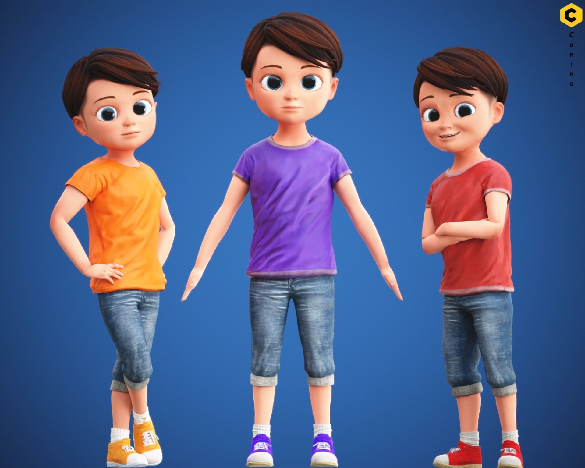 Stylized Cartoon Boy Kid Characters Low-poly 3D model_5