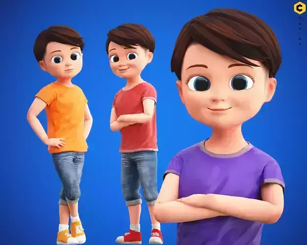 Stylized Cartoon Boy Kid Characters Low-poly 3D model Stylized Cartoon Boy Kid Characters Low-poly 3D model