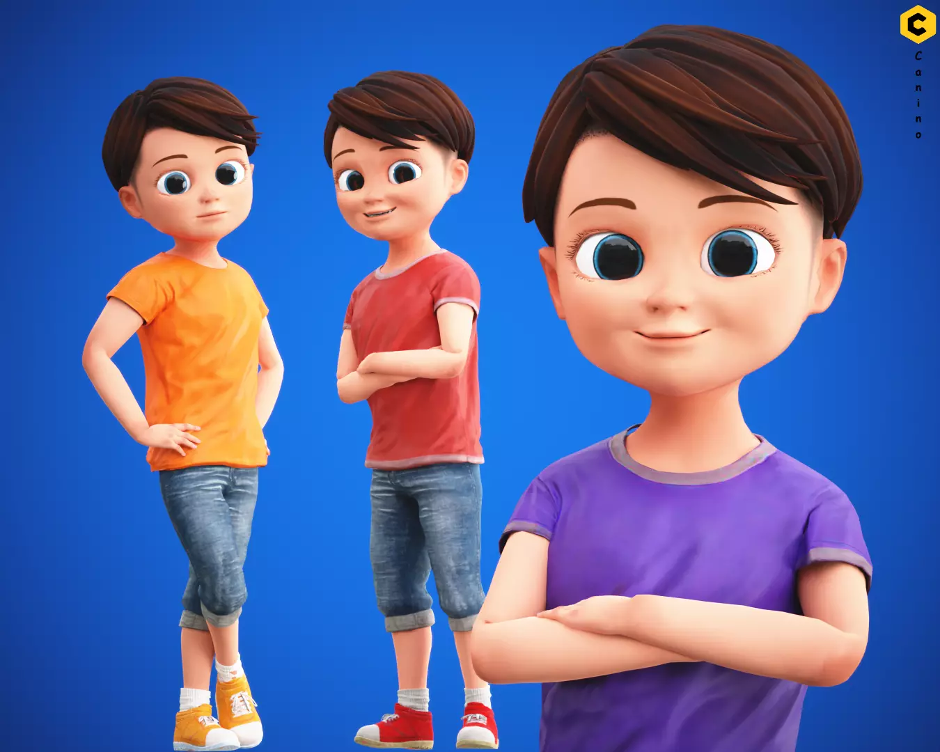 Stylized Cartoon Boy Kid Characters Low-poly 3D model_0