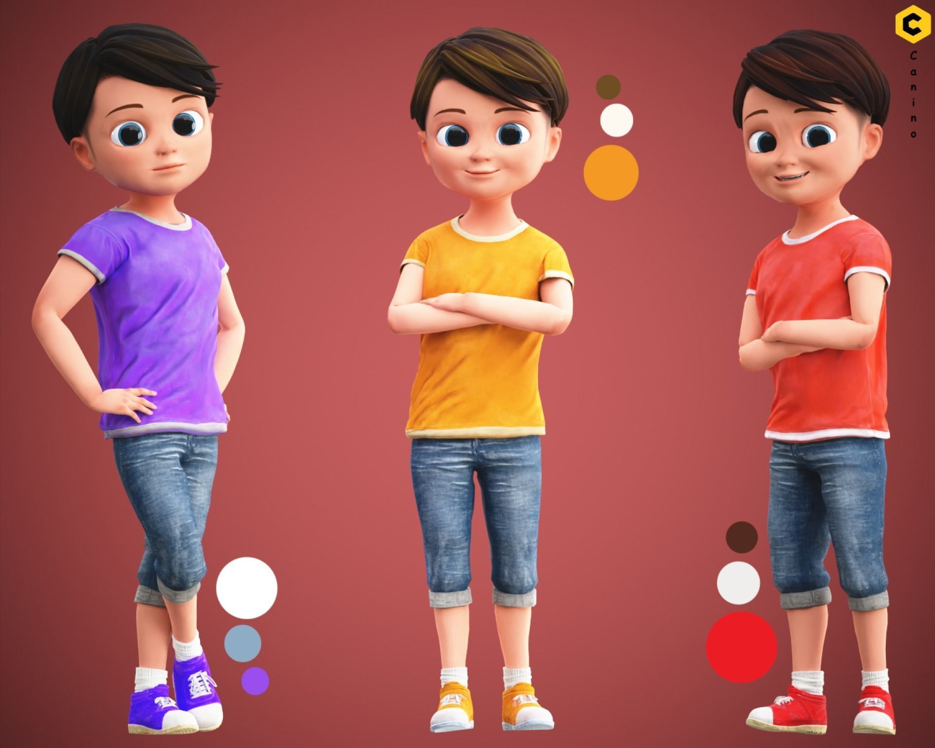 Stylized Cartoon Boy Kid Characters Low-poly 3D model_2
