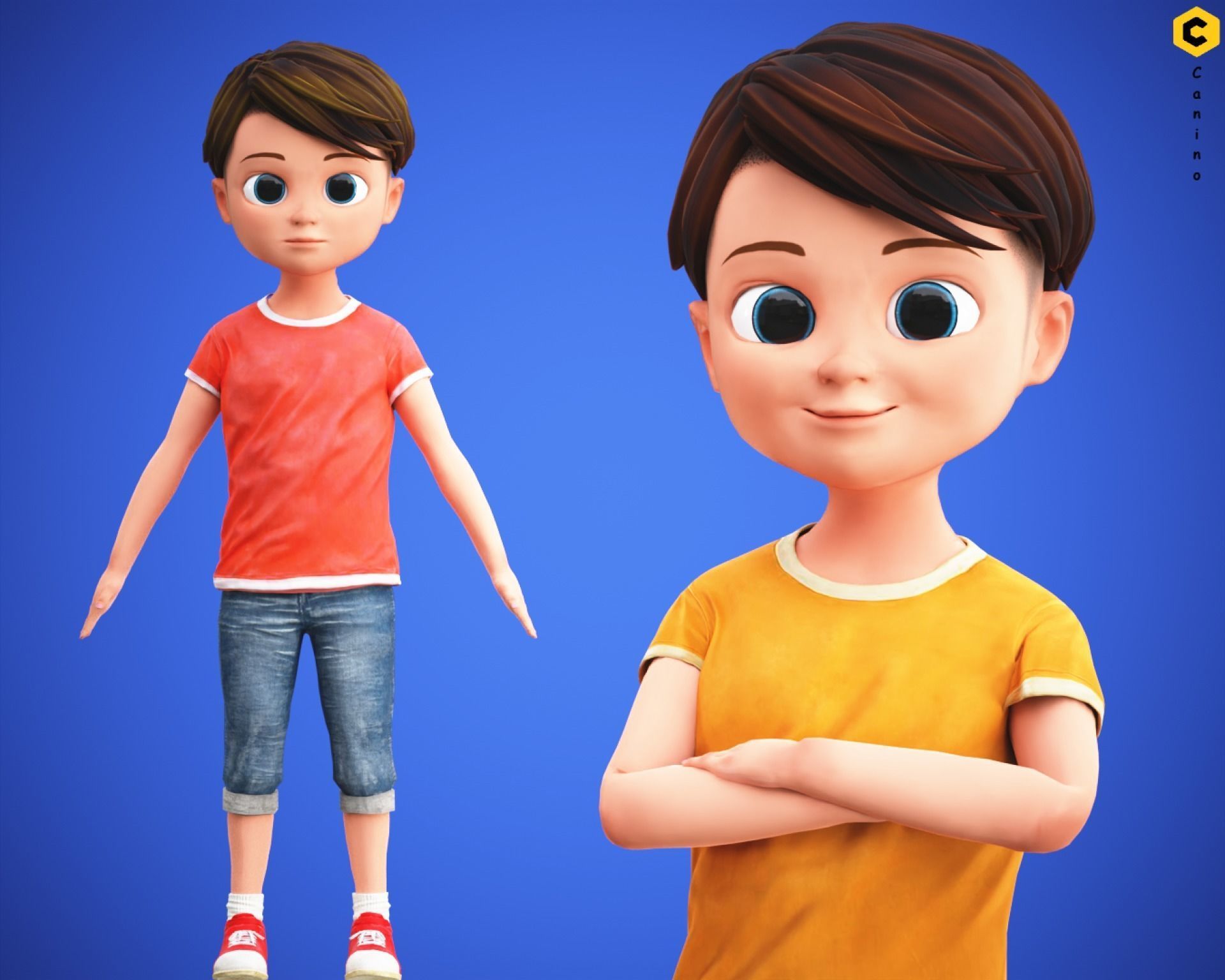 Stylized Cartoon Boy Kid Characters Low-poly 3D model_1