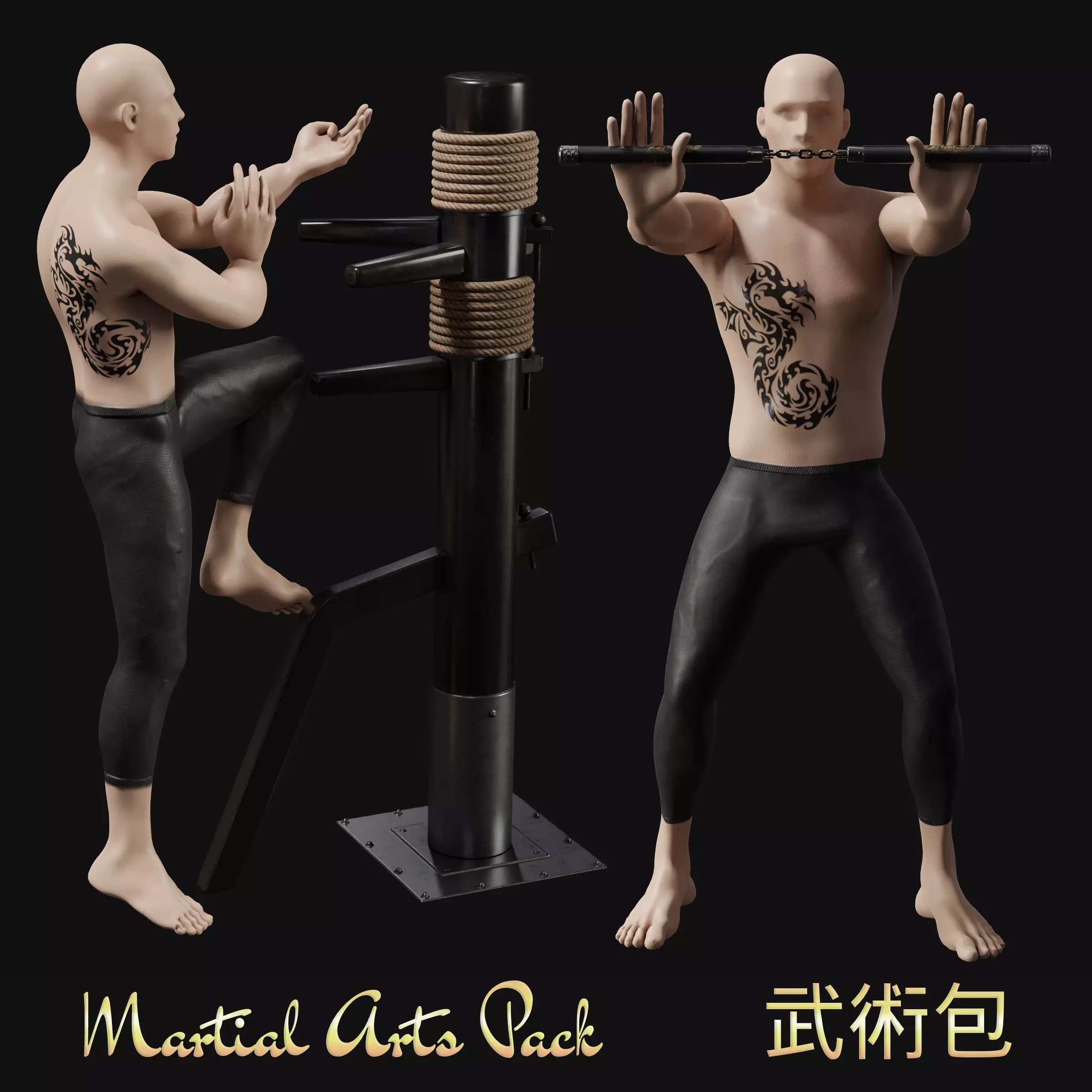 Martial arts Training Pack Low-poly 3D model_0