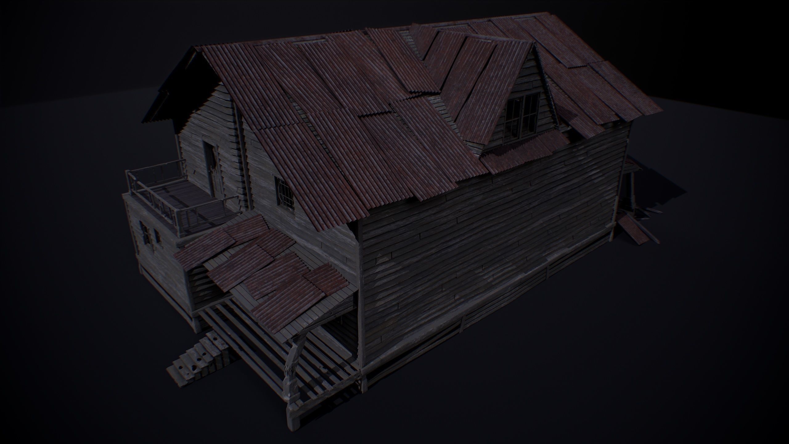 abandoned house with interior Low-poly 3D model_5