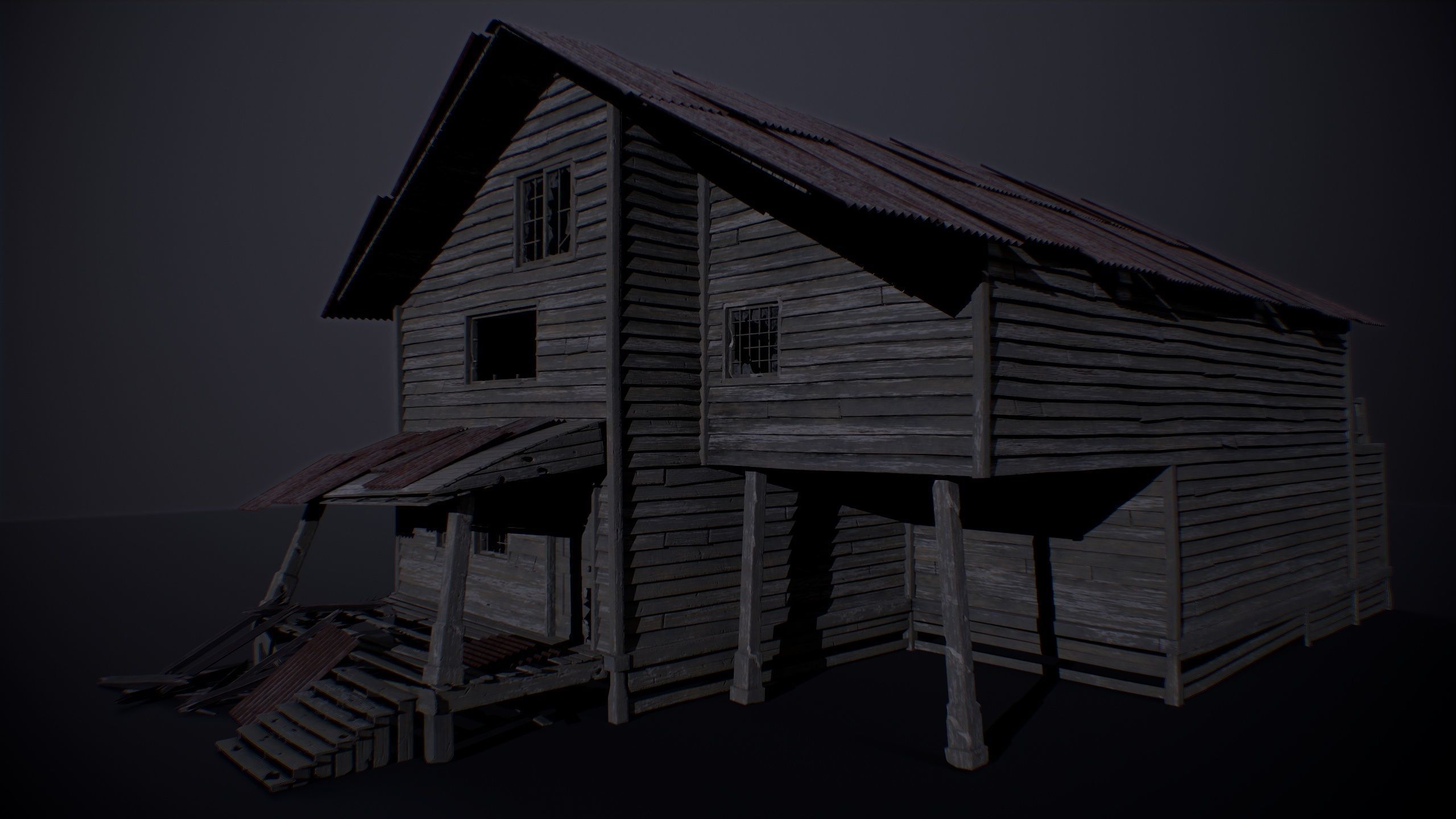 abandoned house with interior Low-poly 3D model_2