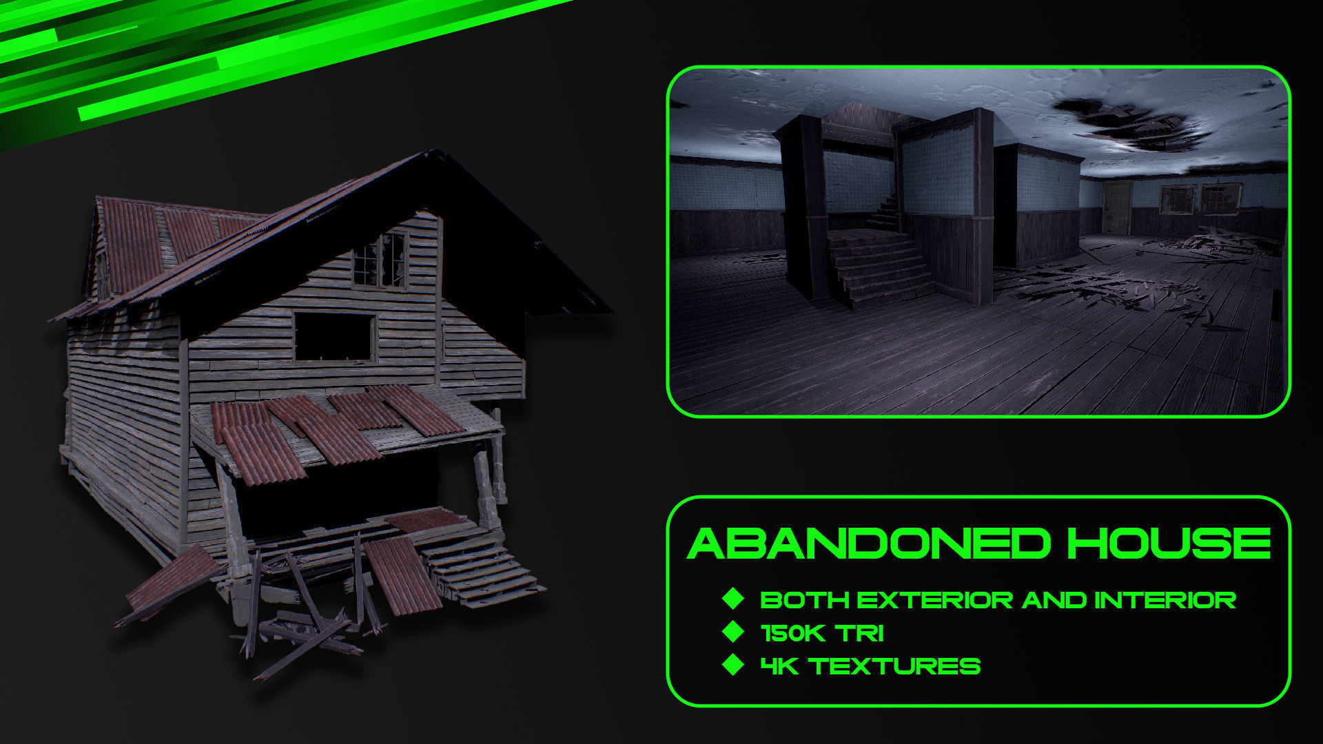 abandoned house with interior Low-poly 3D model_1