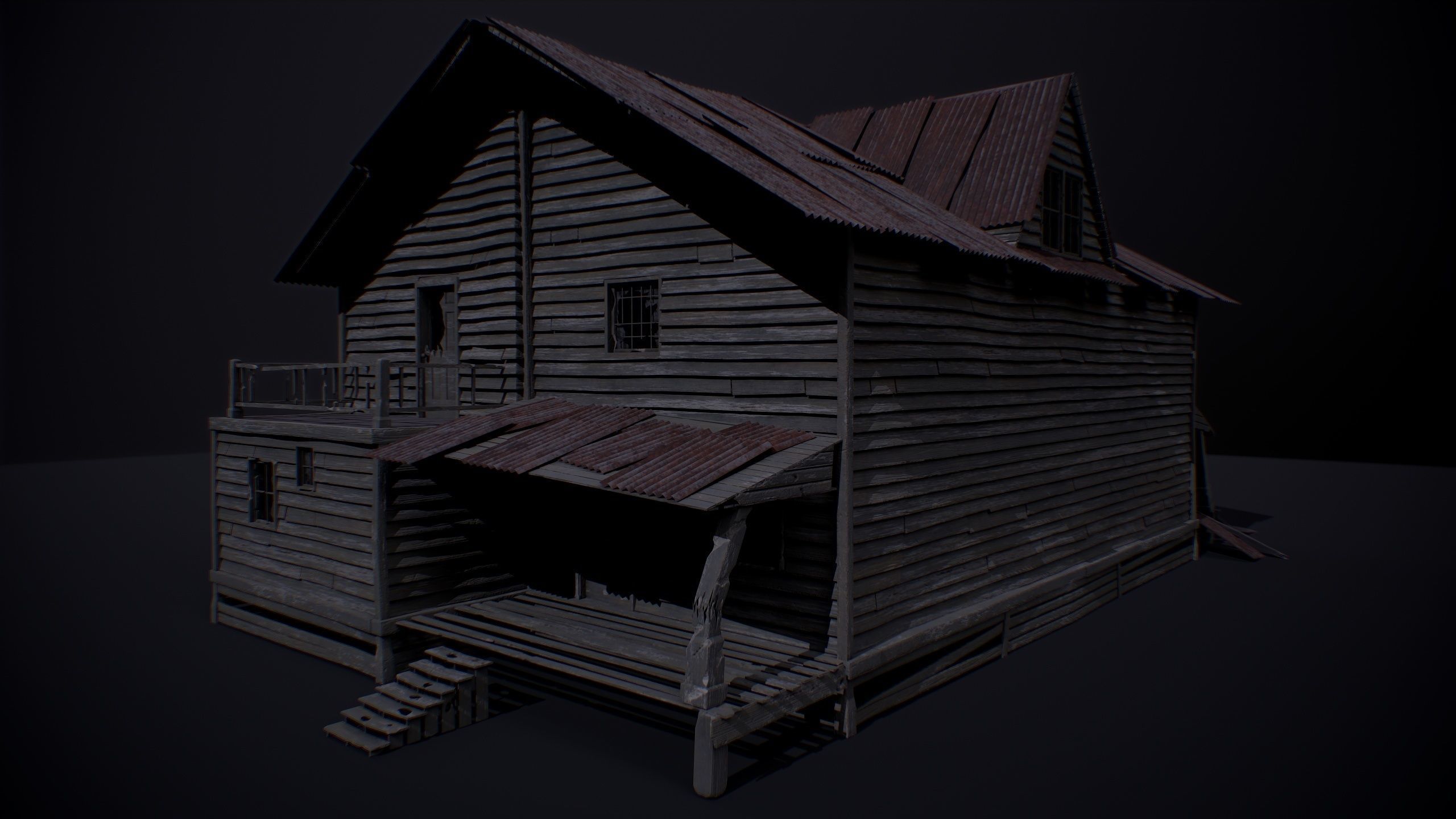 abandoned house with interior Low-poly 3D model_3