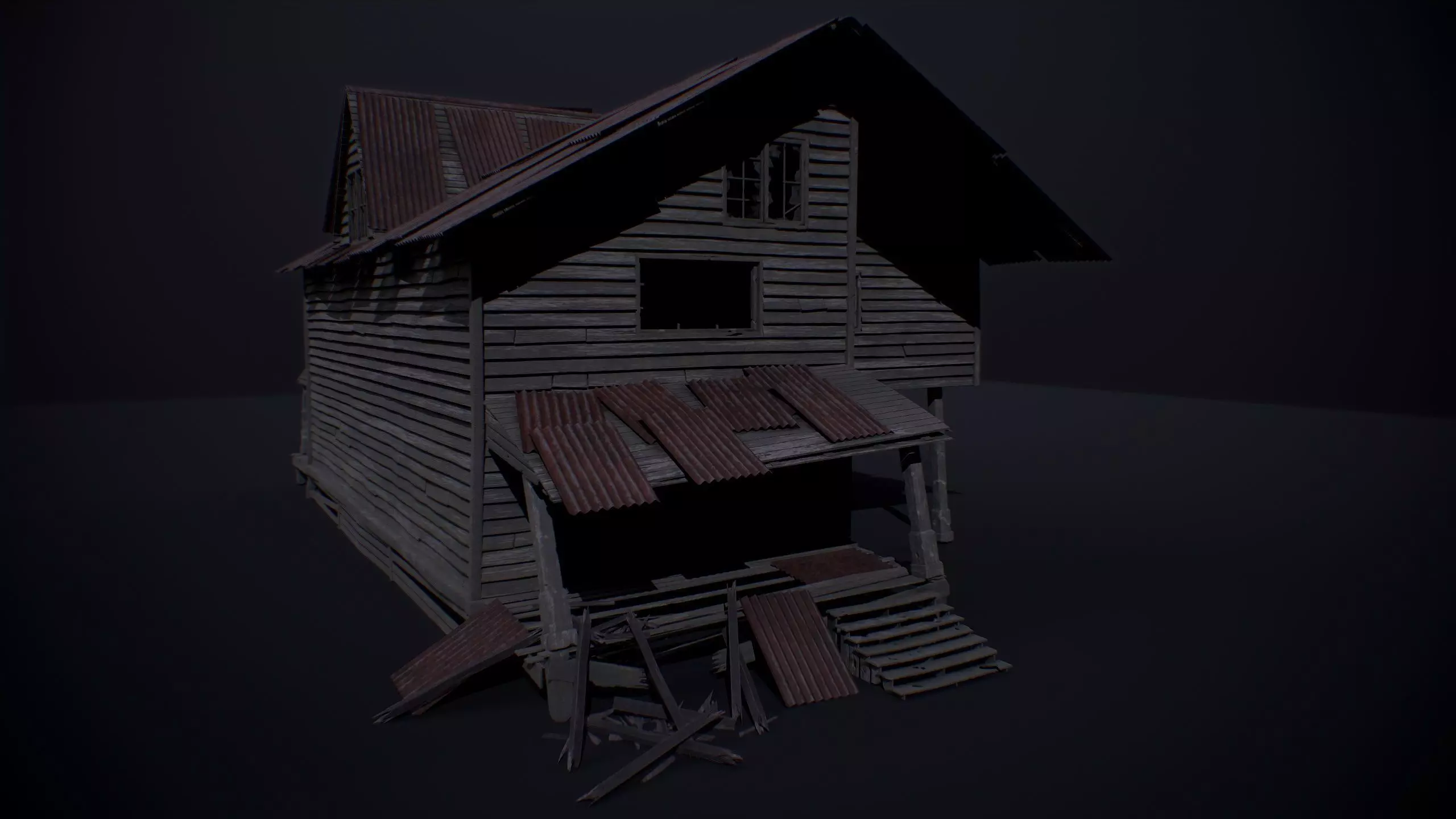 abandoned house with interior Low-poly 3D model_0