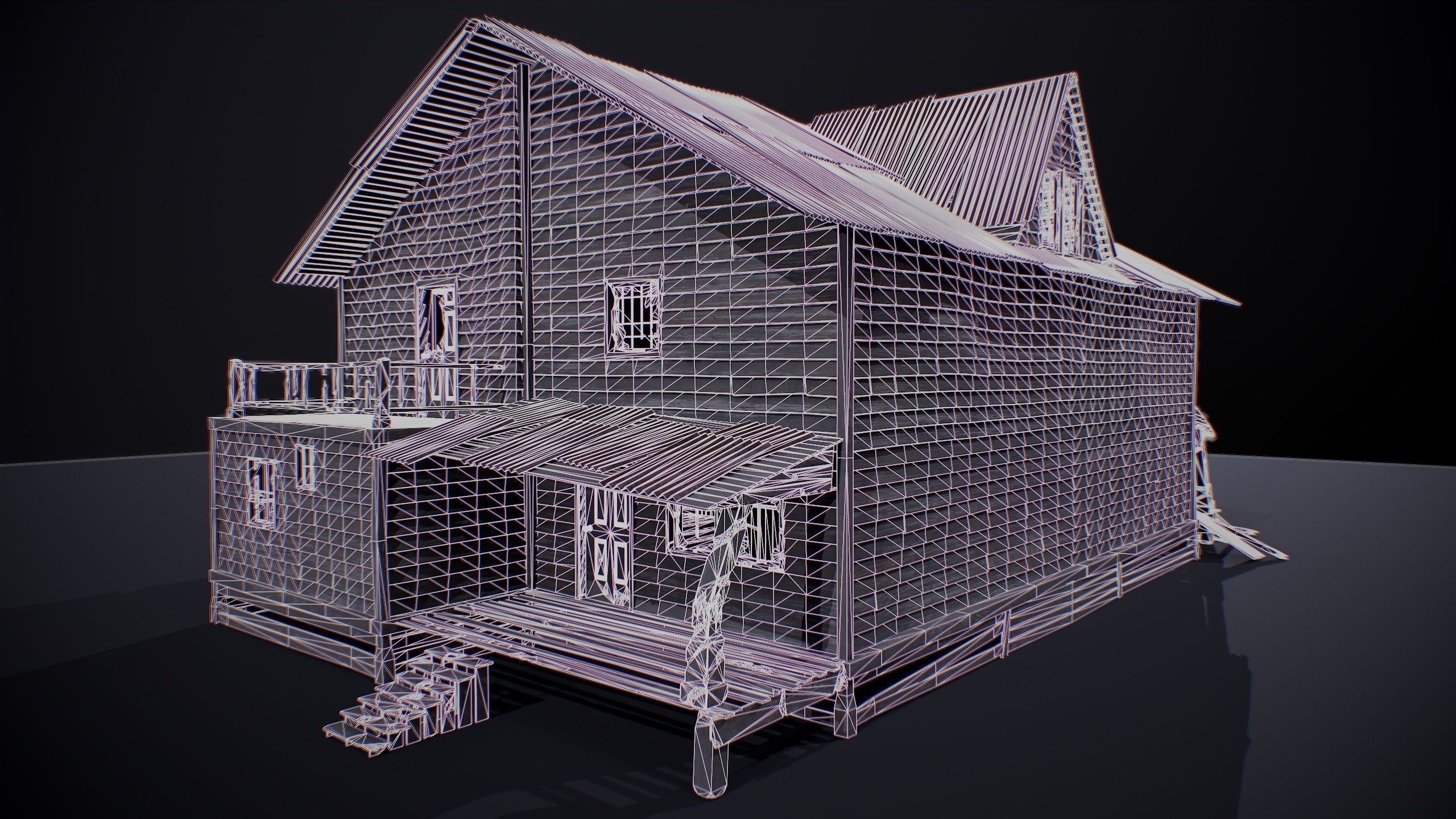 abandoned house with interior Low-poly 3D model_6