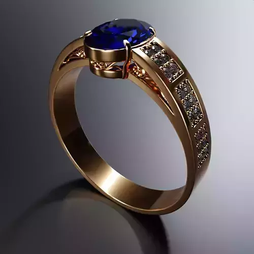 Gold ring with sapphire and diamonds