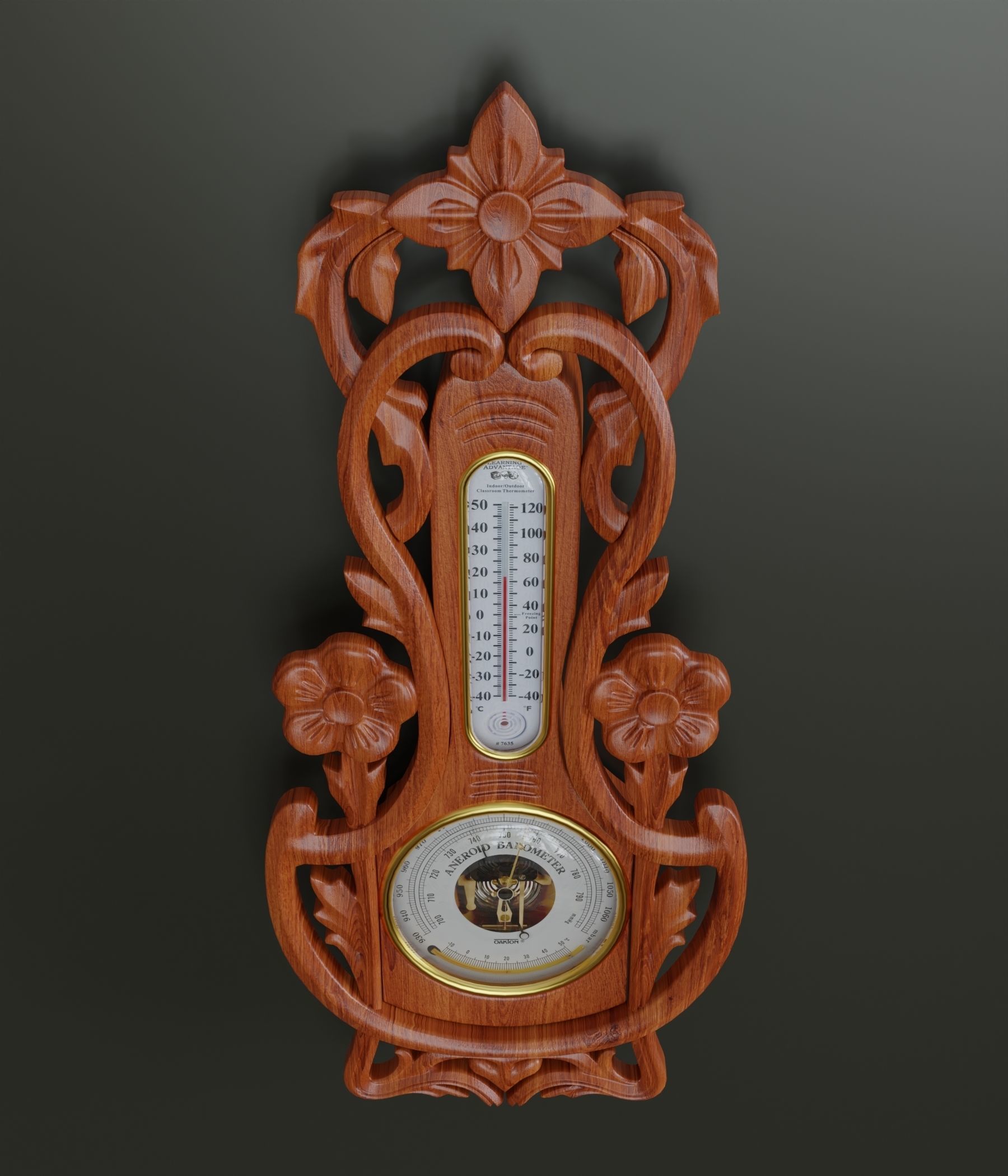 Wall mounted  barometer thermometer 3D model_1