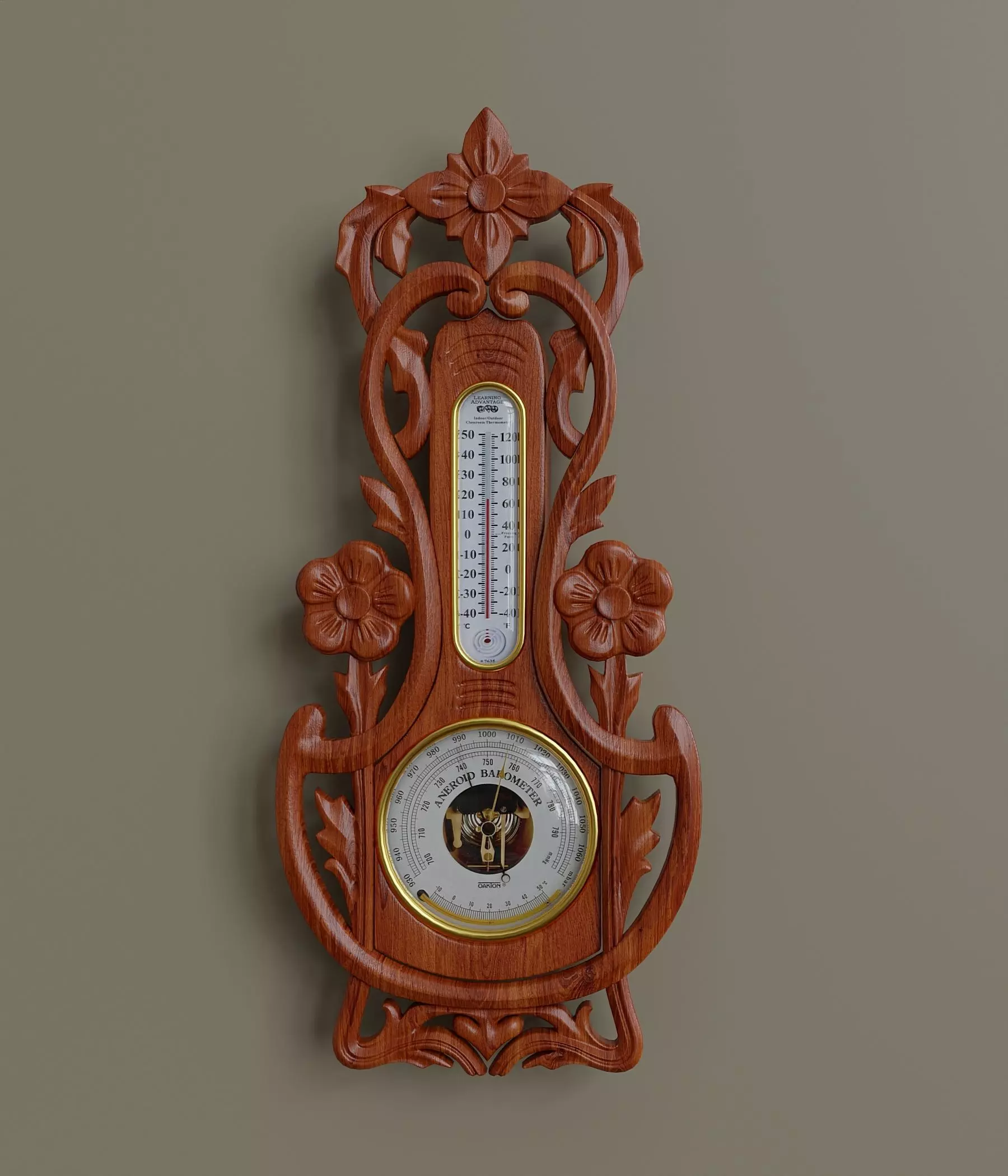 Wall mounted  barometer thermometer 3D model_0
