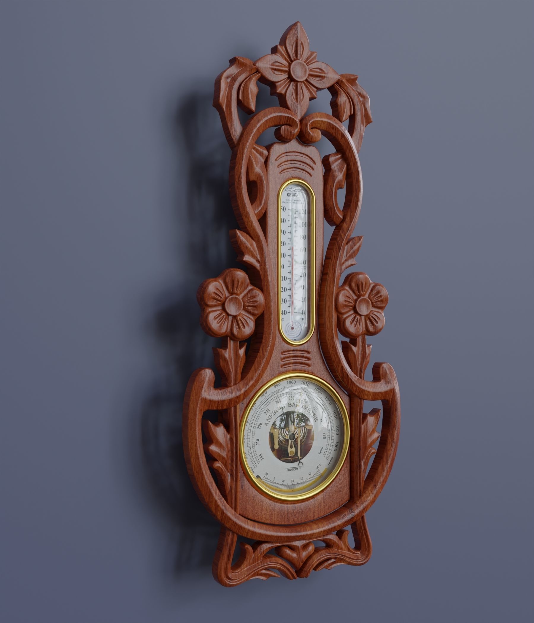 Wall mounted  barometer thermometer 3D model_3