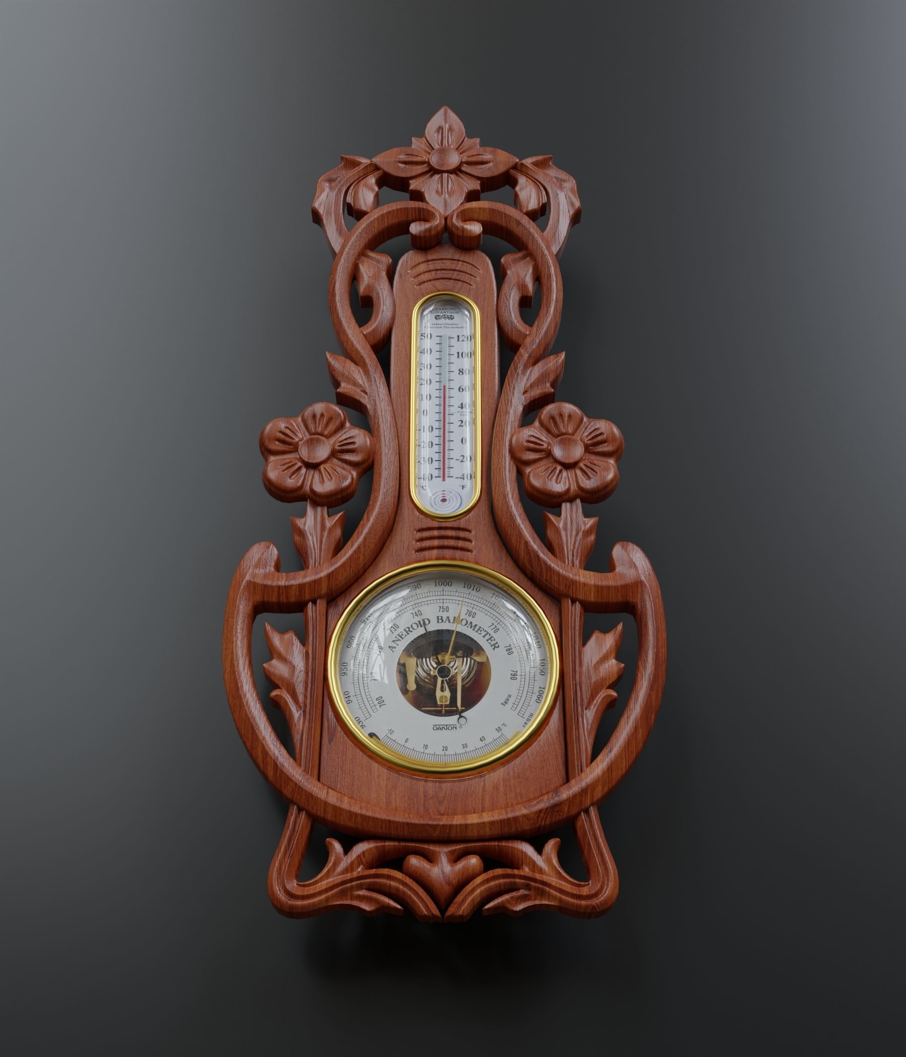 Wall mounted  barometer thermometer 3D model_2