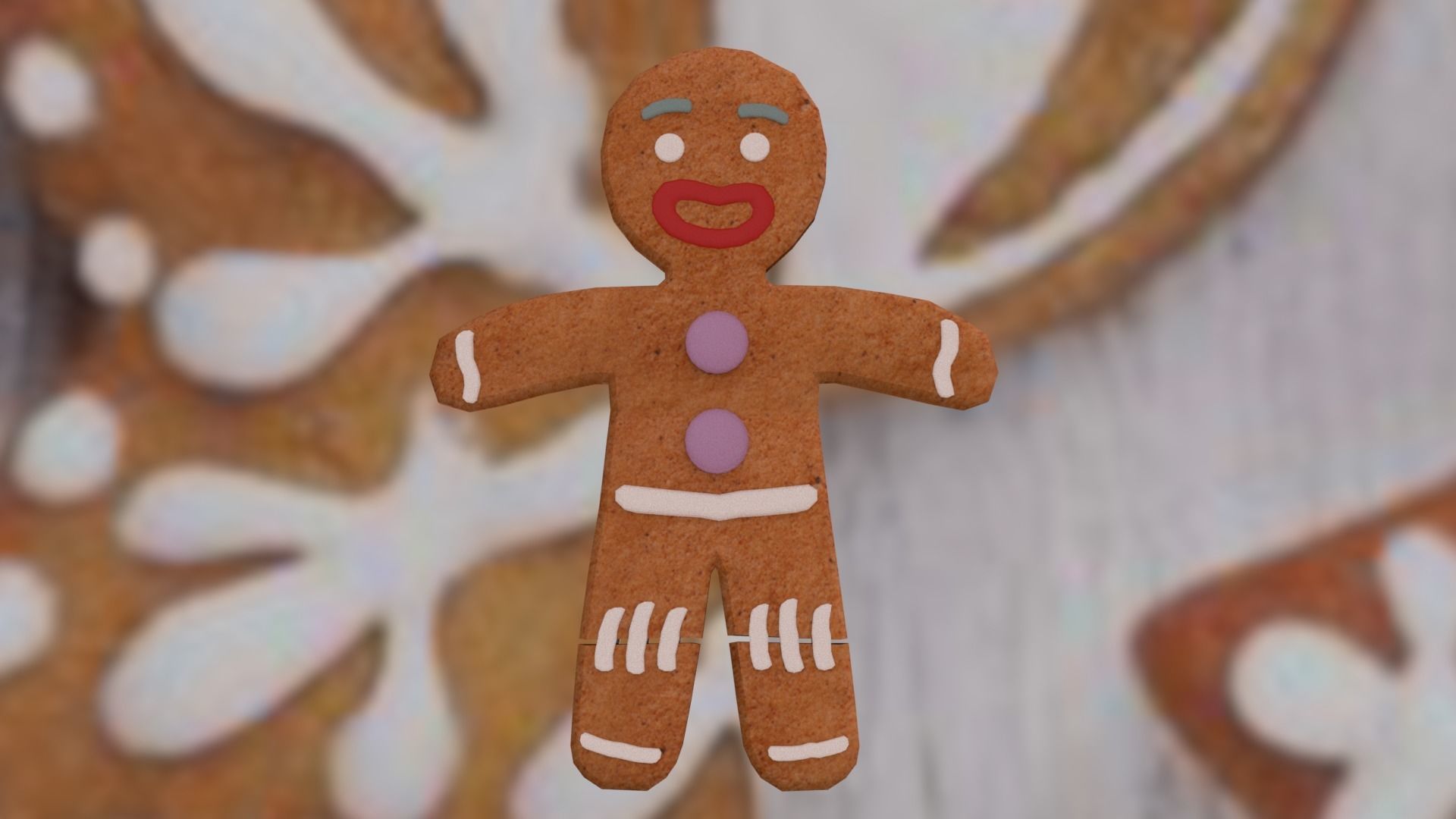 Christmas Gingerbread man Broken legs Low-poly 3D model_1