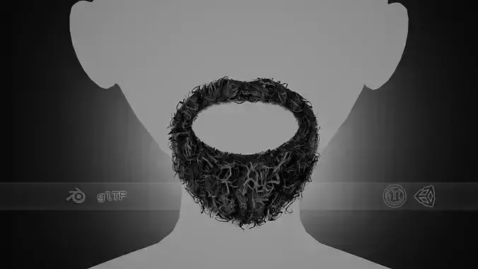 Facial Hair Cards Style 8 - Curly Circle Beard Low-poly 3D model