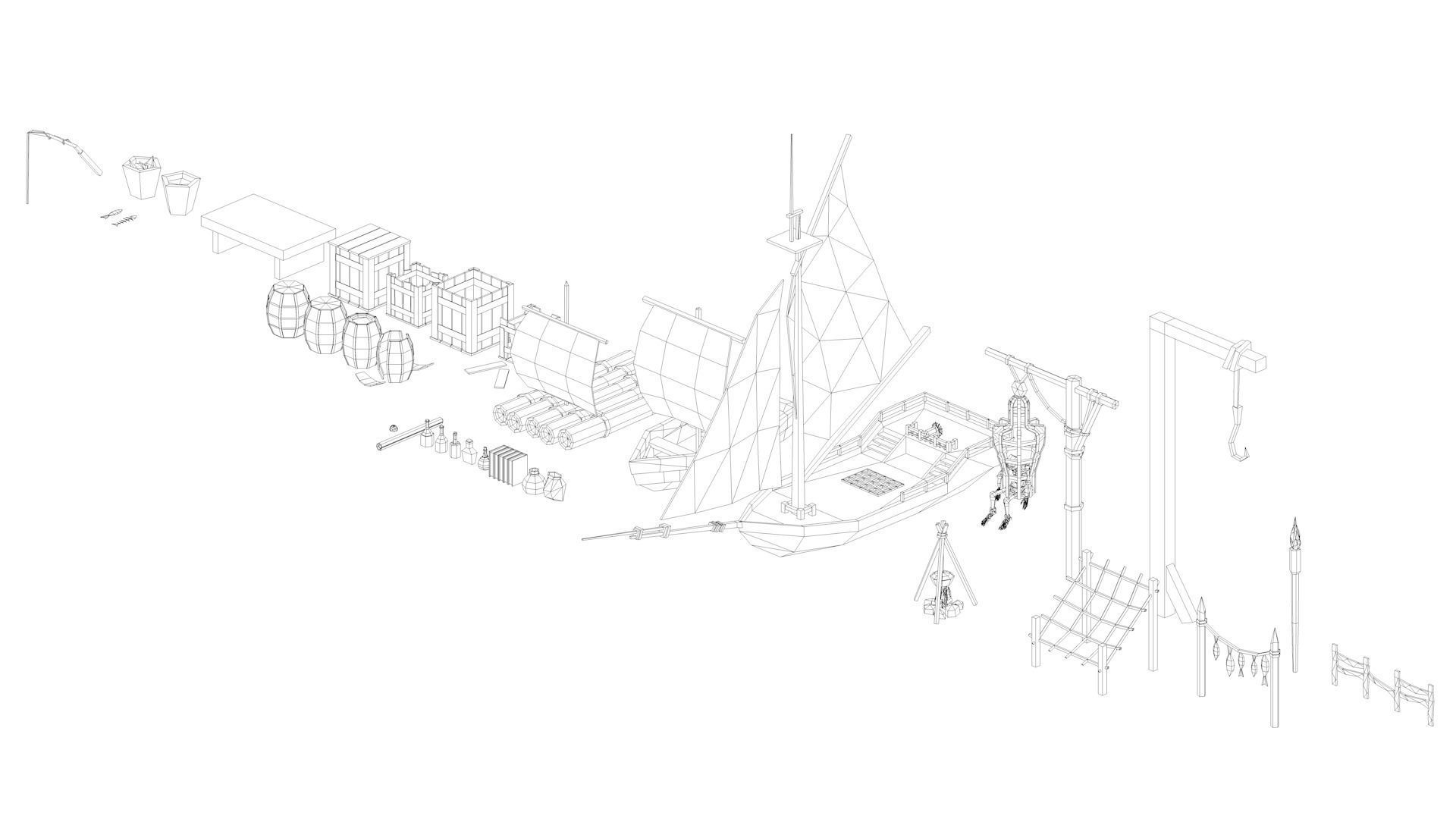 Low Poly Pirate Fisherman Village DLC Asset Pack Low-poly 3D model_11