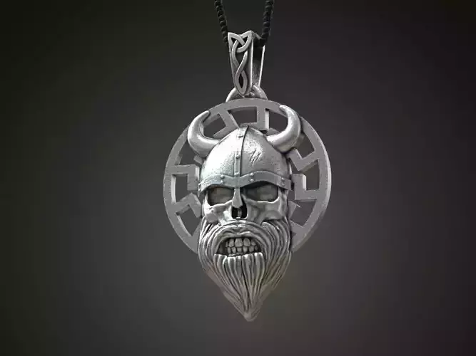 Undead viking helmet beard scandinavian black sun pendant