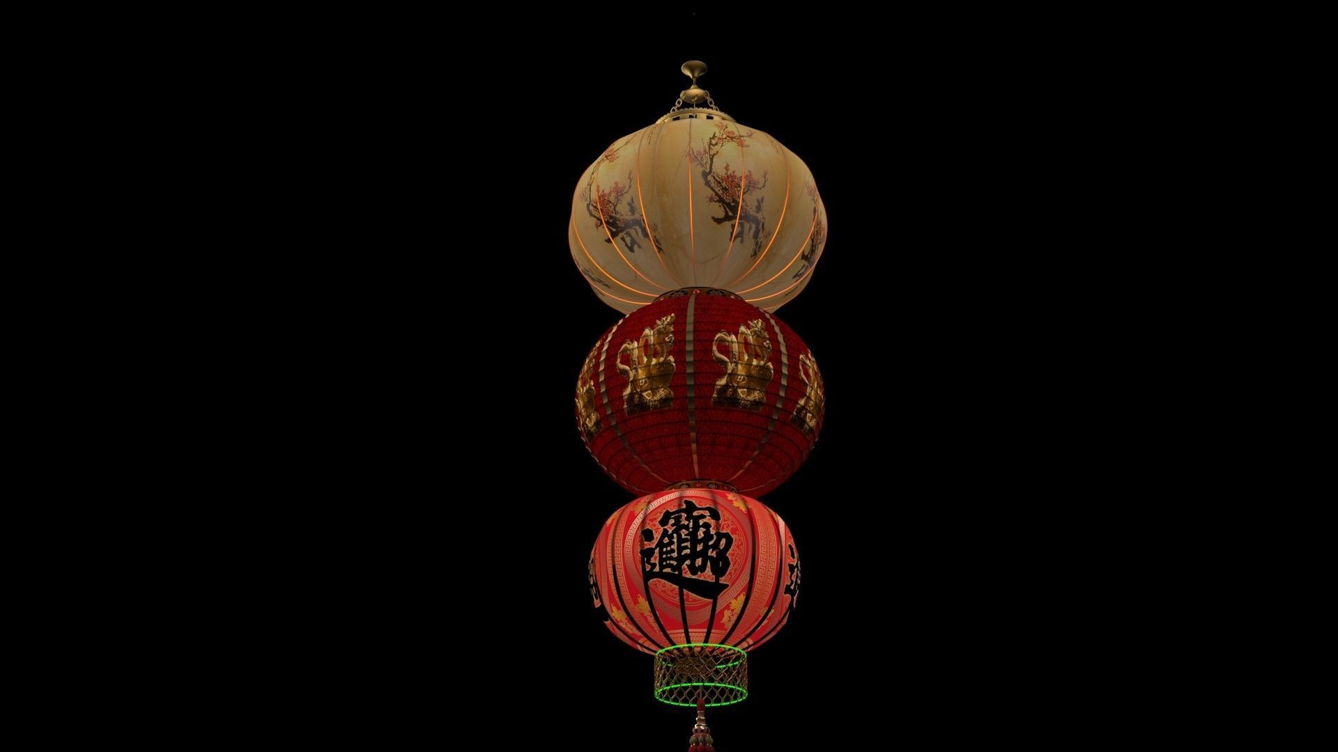 Chinese red lantern 3D model_4