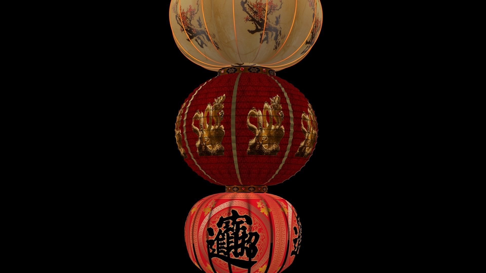 Chinese red lantern 3D model_1