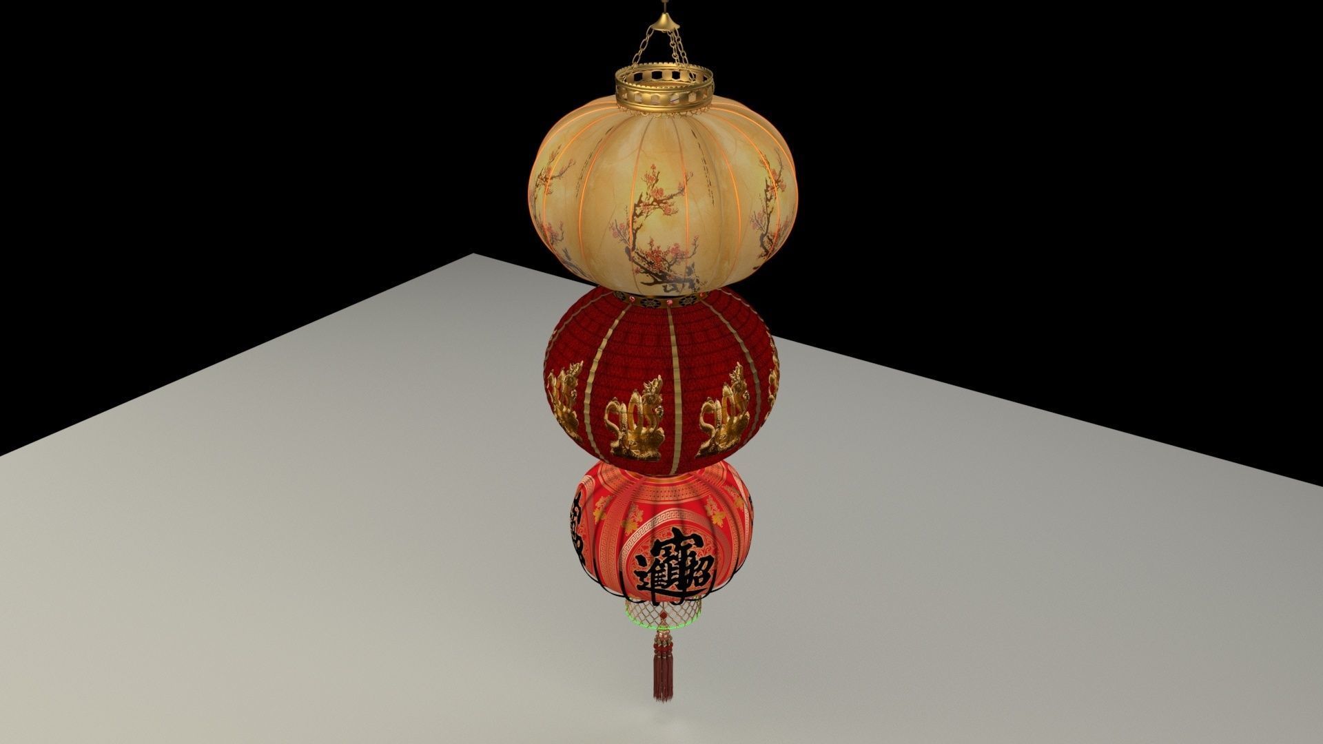 Chinese red lantern 3D model_2