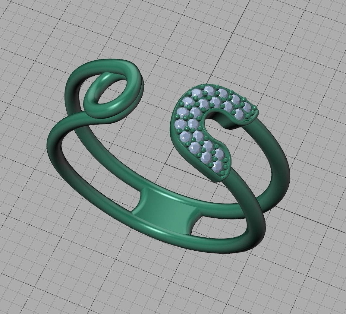 Diamond Safety Pin Ring 3Dprint Gold Ring 3D print model_19