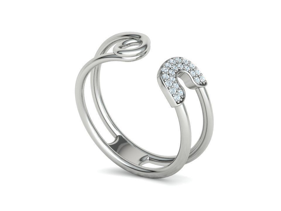 Diamond Safety Pin Ring 3Dprint Gold Ring 3D print model_28