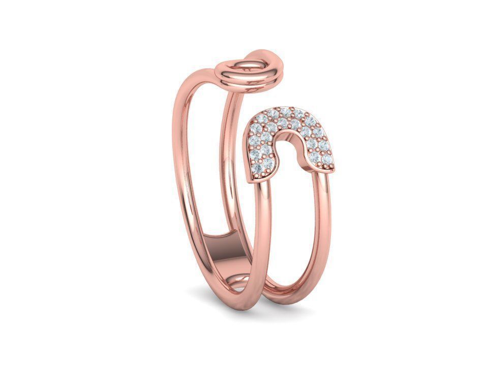 Diamond Safety Pin Ring 3Dprint Gold Ring 3D print model_29