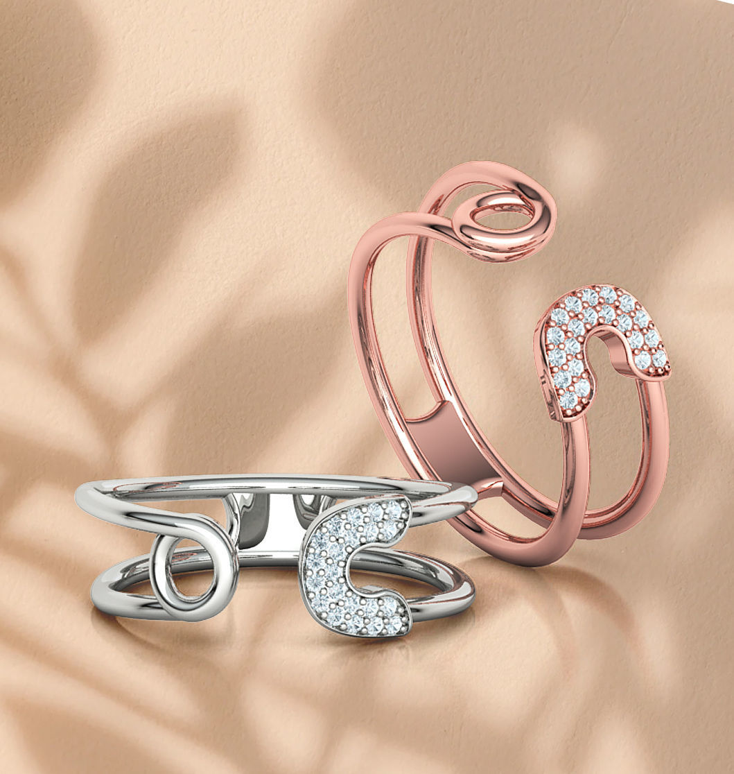 Diamond Safety Pin Ring 3Dprint Gold Ring 3D print model_1