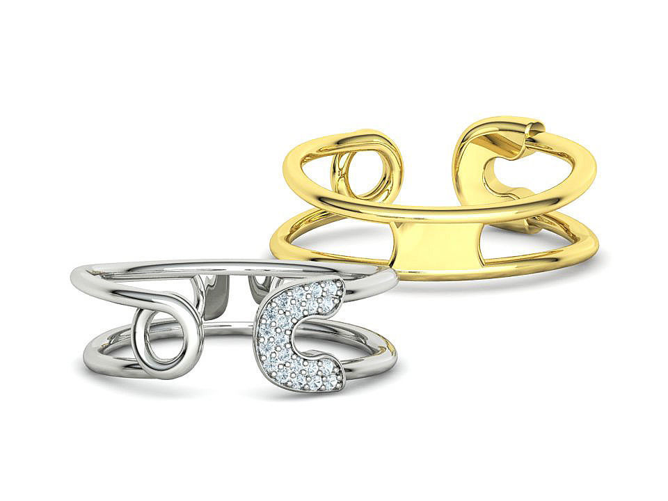 Diamond Safety Pin Ring 3Dprint Gold Ring 3D print model_9