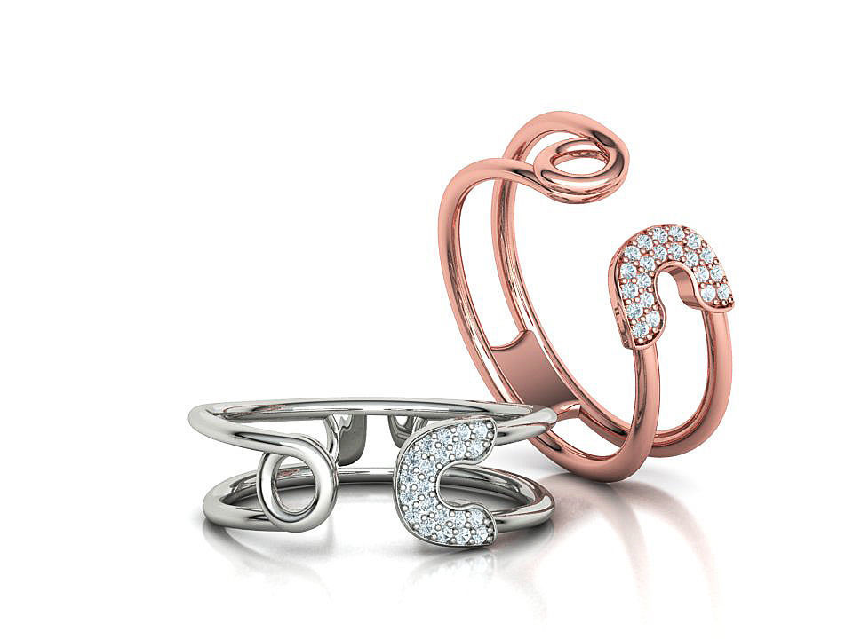 Diamond Safety Pin Ring 3Dprint Gold Ring 3D print model_11