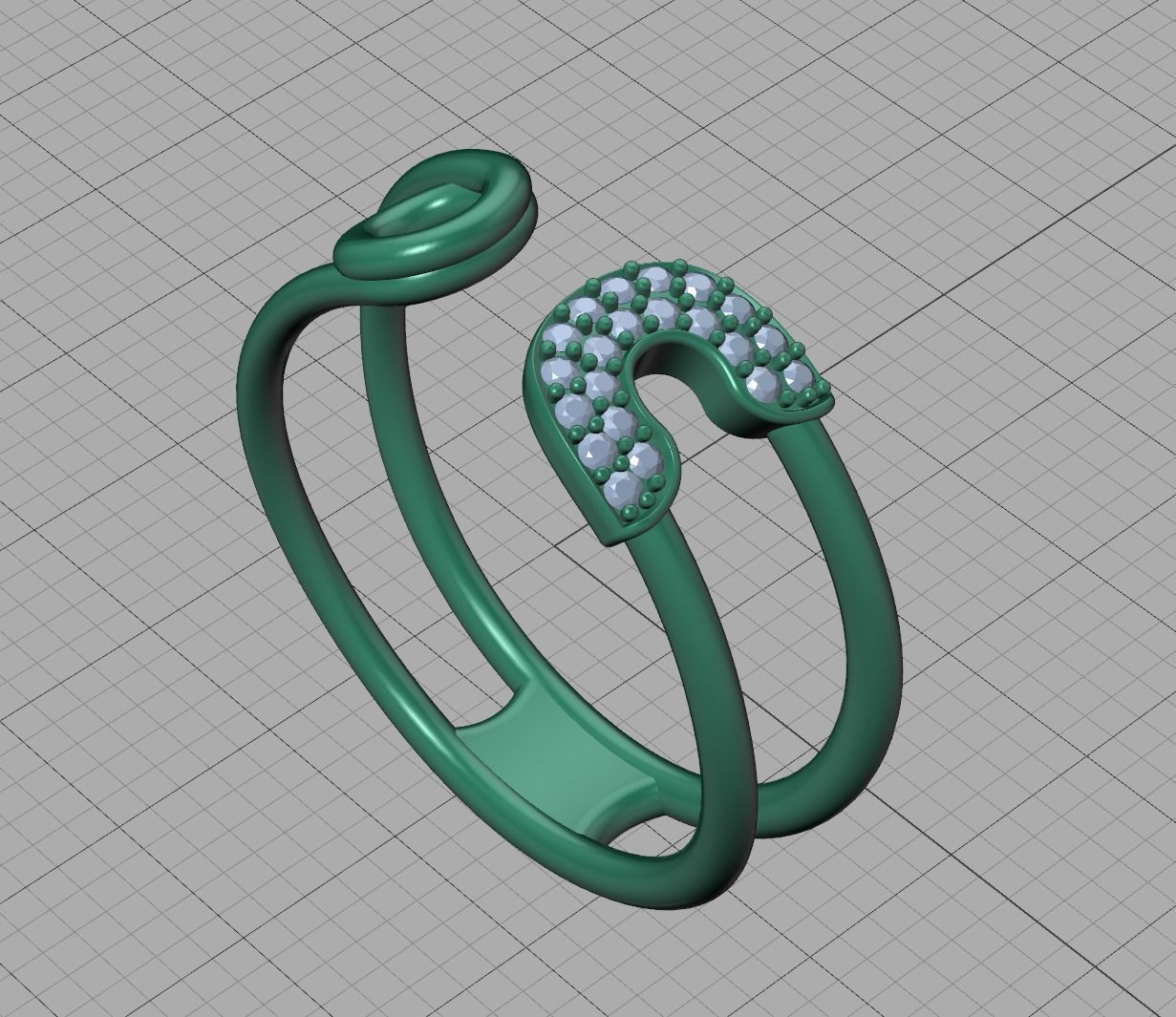 Diamond Safety Pin Ring 3Dprint Gold Ring 3D print model_20