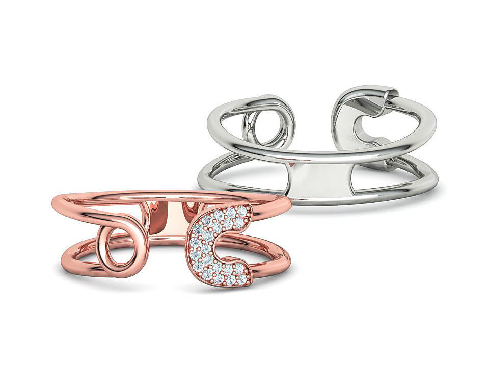 Diamond Safety Pin Ring 3Dprint Gold Ring 3D print model_10