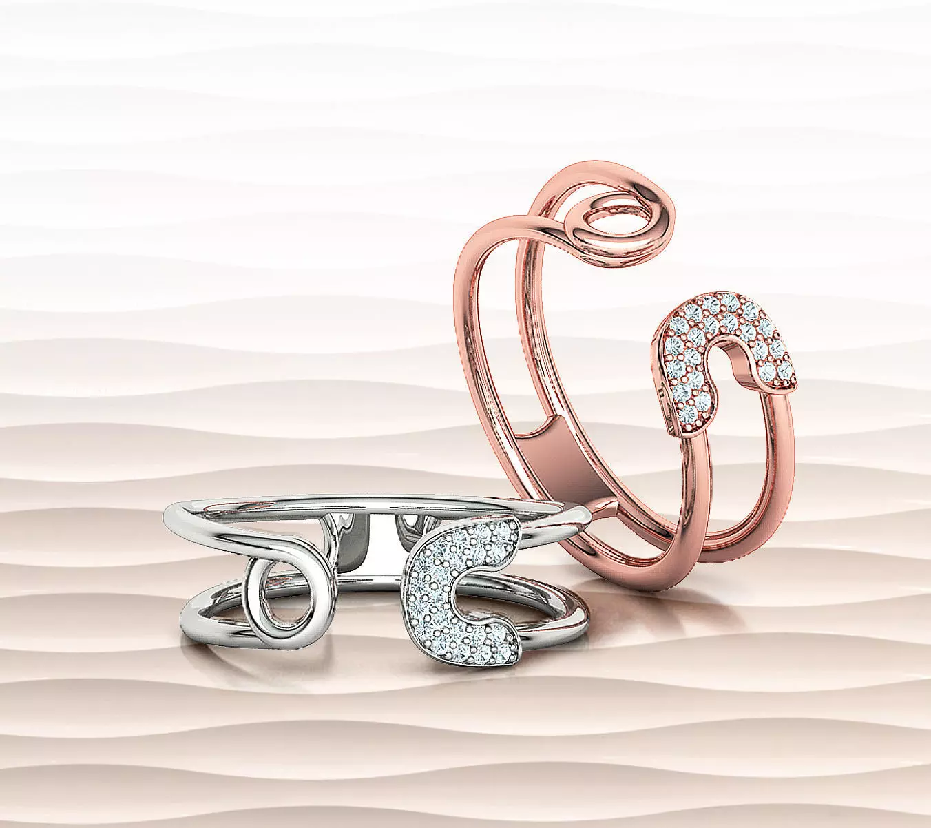 Diamond Safety Pin Ring 3Dprint Gold Ring 3D print model_0