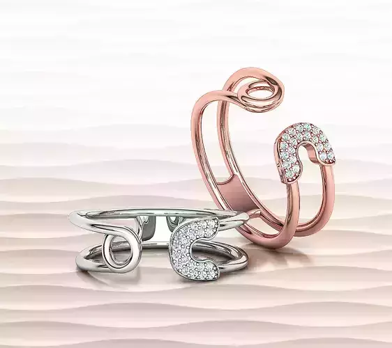 Diamond Safety Pin Ring 3Dprint Gold Ring 3D print model