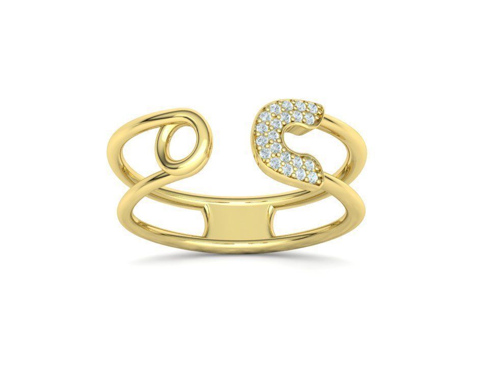 Diamond Safety Pin Ring 3Dprint Gold Ring 3D print model_33