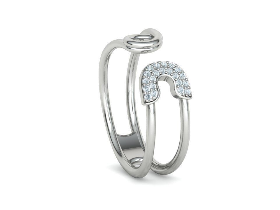 Diamond Safety Pin Ring 3Dprint Gold Ring 3D print model_31