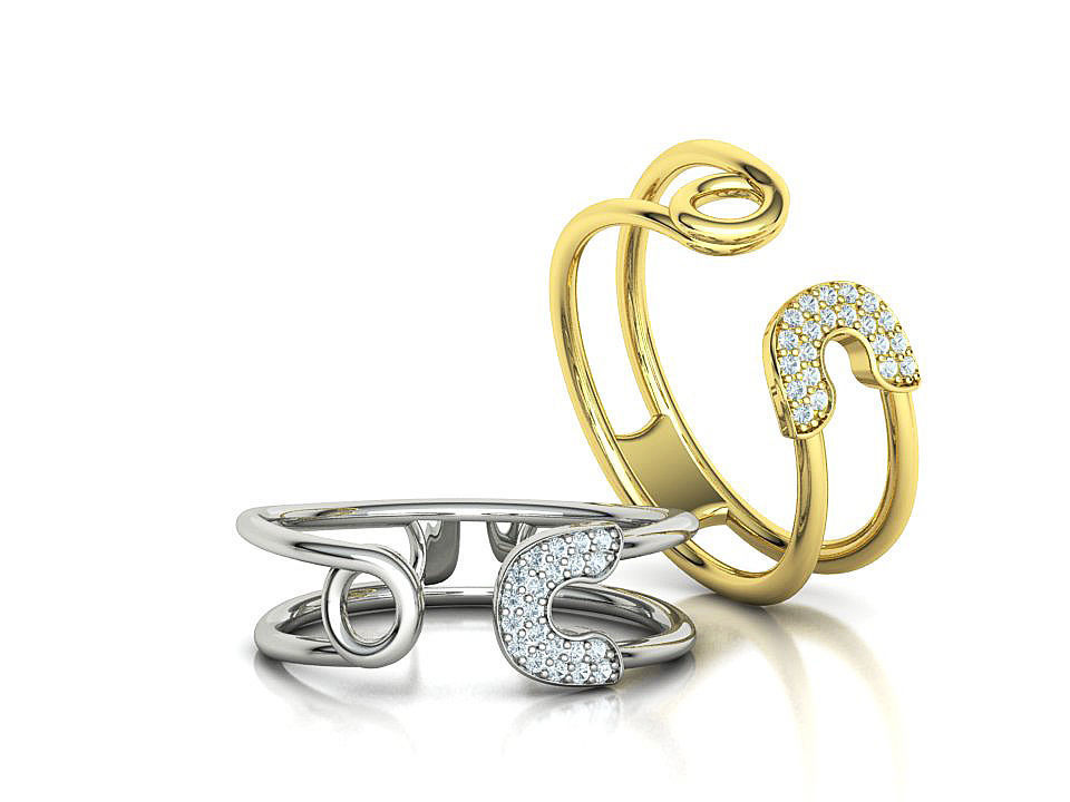 Diamond Safety Pin Ring 3Dprint Gold Ring 3D print model_12
