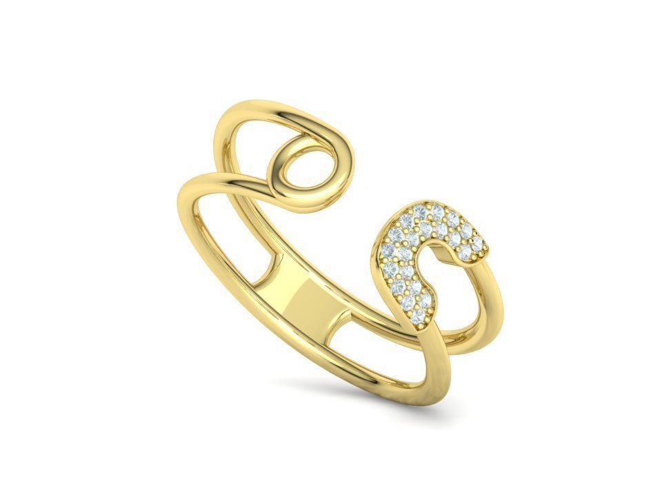 Diamond Safety Pin Ring 3Dprint Gold Ring 3D print model_24