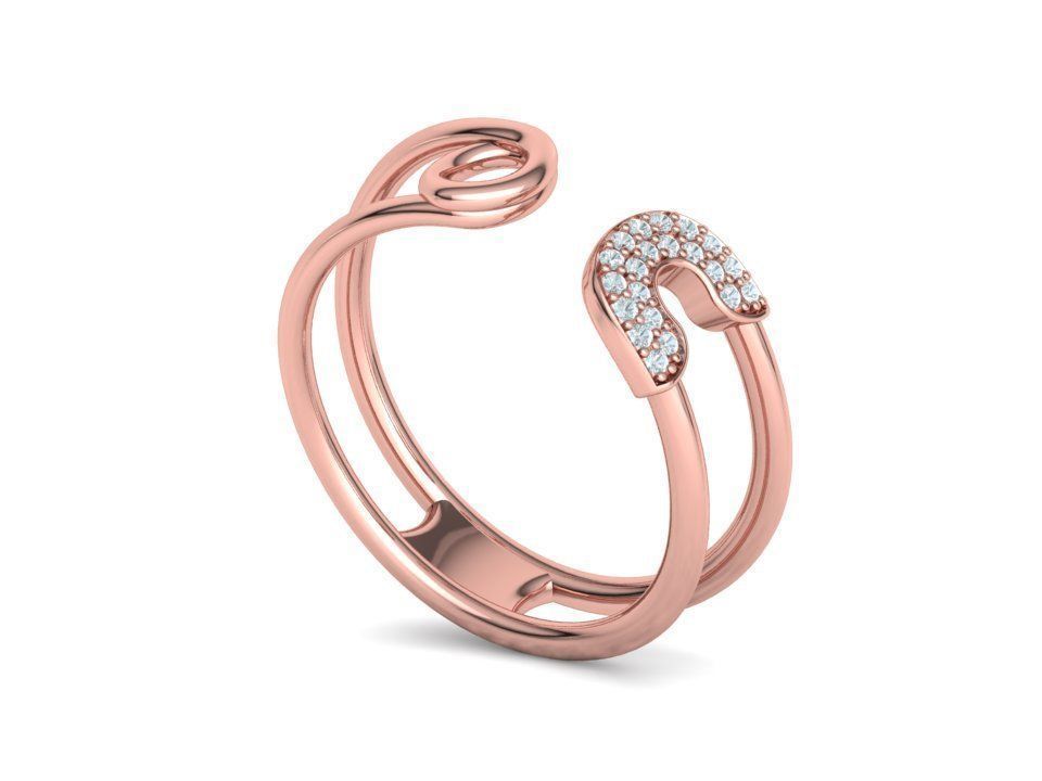 Diamond Safety Pin Ring 3Dprint Gold Ring 3D print model_26