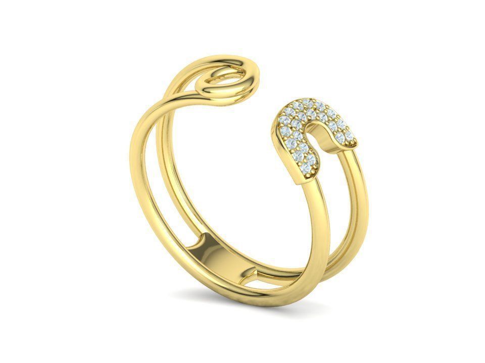 Diamond Safety Pin Ring 3Dprint Gold Ring 3D print model_27
