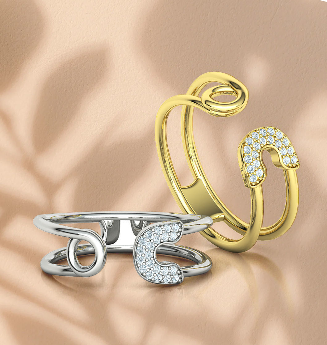 Diamond Safety Pin Ring 3Dprint Gold Ring 3D print model_2