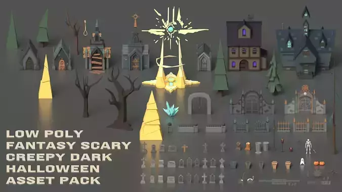 Low Poly Fantasy Scary Creepy Dark Halloween Asset Pack Low-poly 3D model